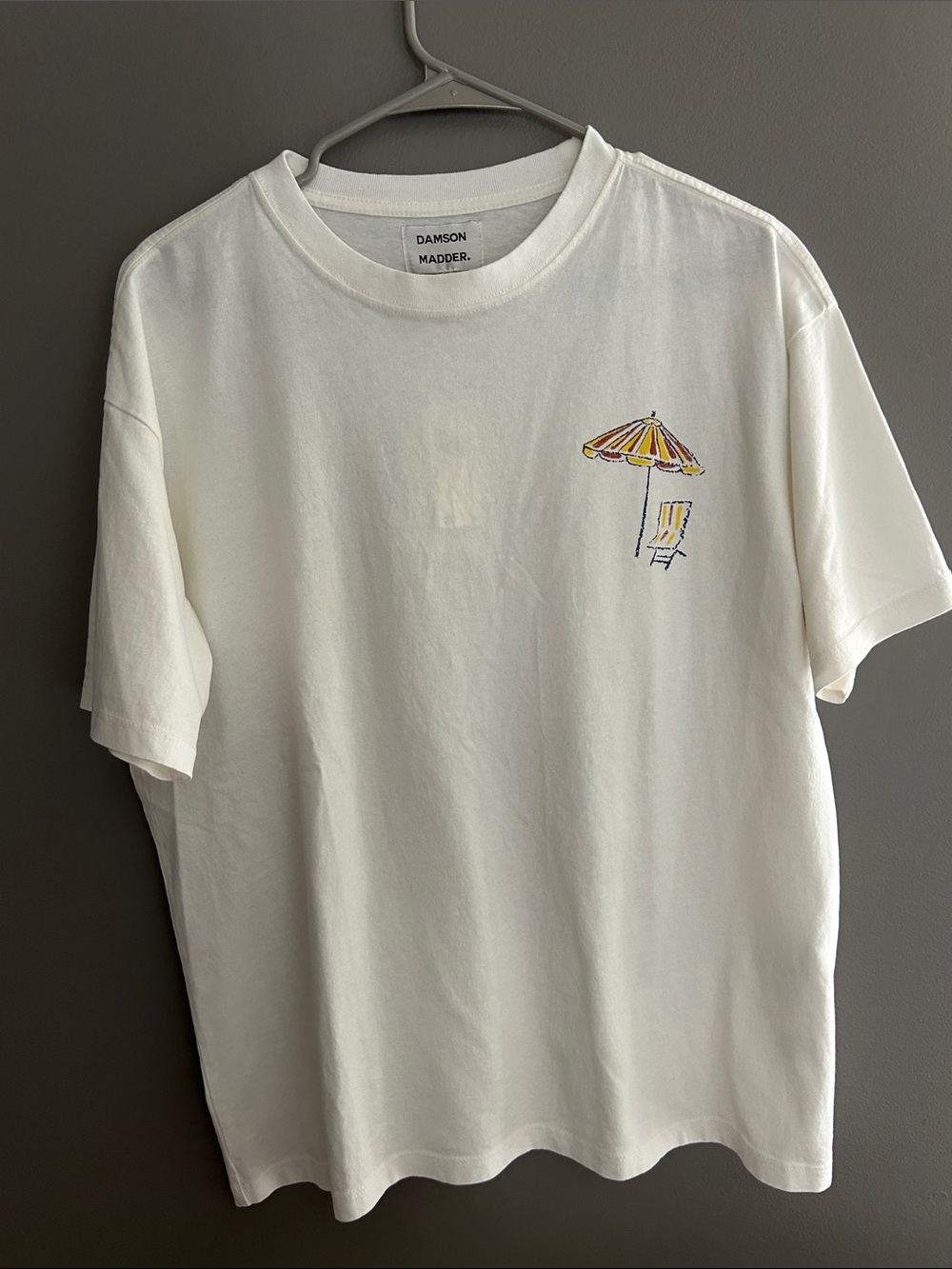 Damson Madder Cream Short-Sleeve Tee with Beach Umbrella Embroidery